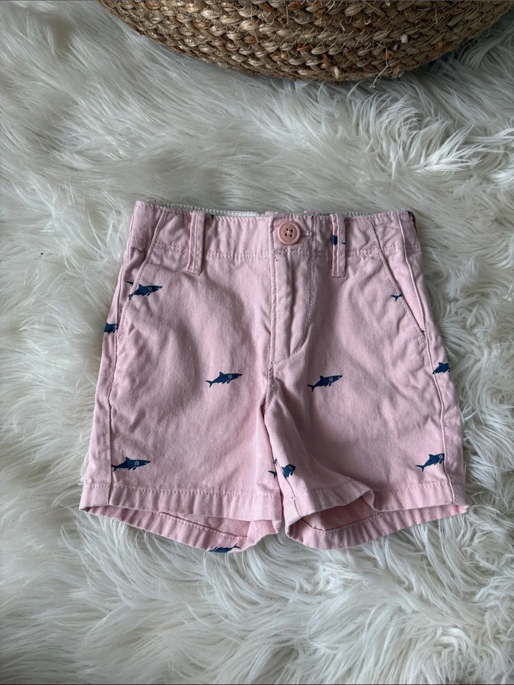 GAP Pink Shorts with Navy Shark Motif